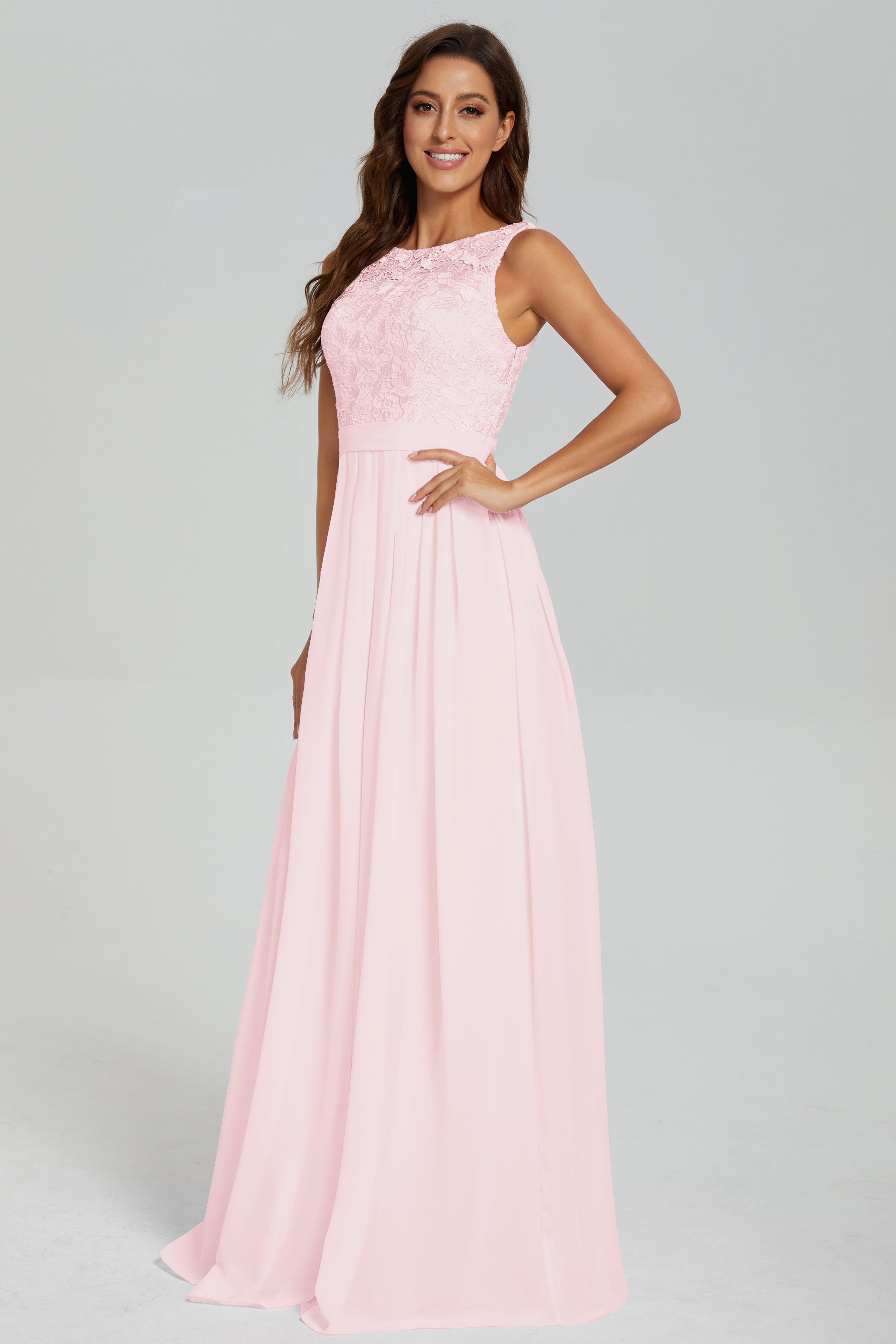 Sleeveless Floor Length Lace Prom Dresses