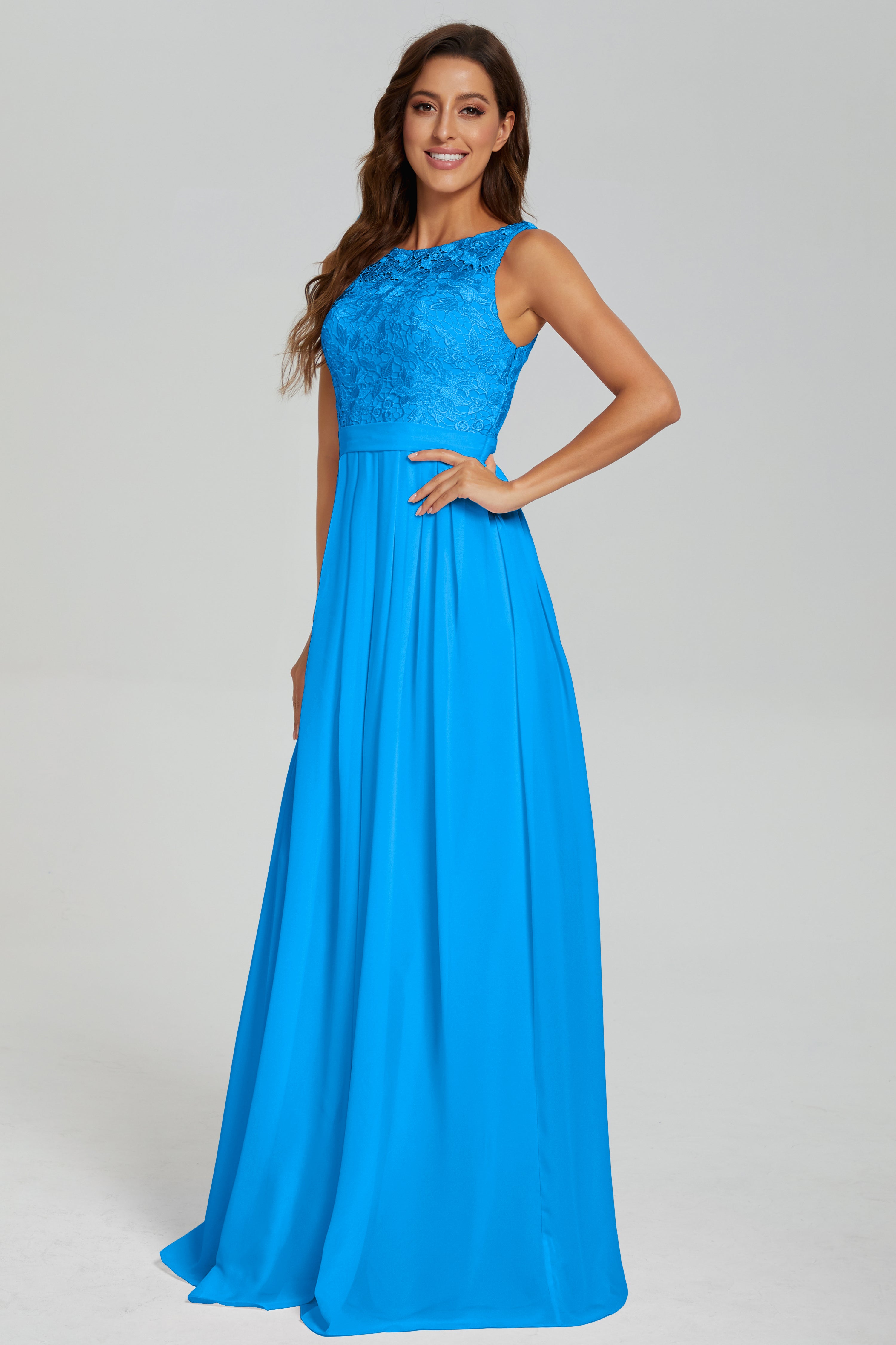 Sleeveless Floor Length Lace Prom Dresses