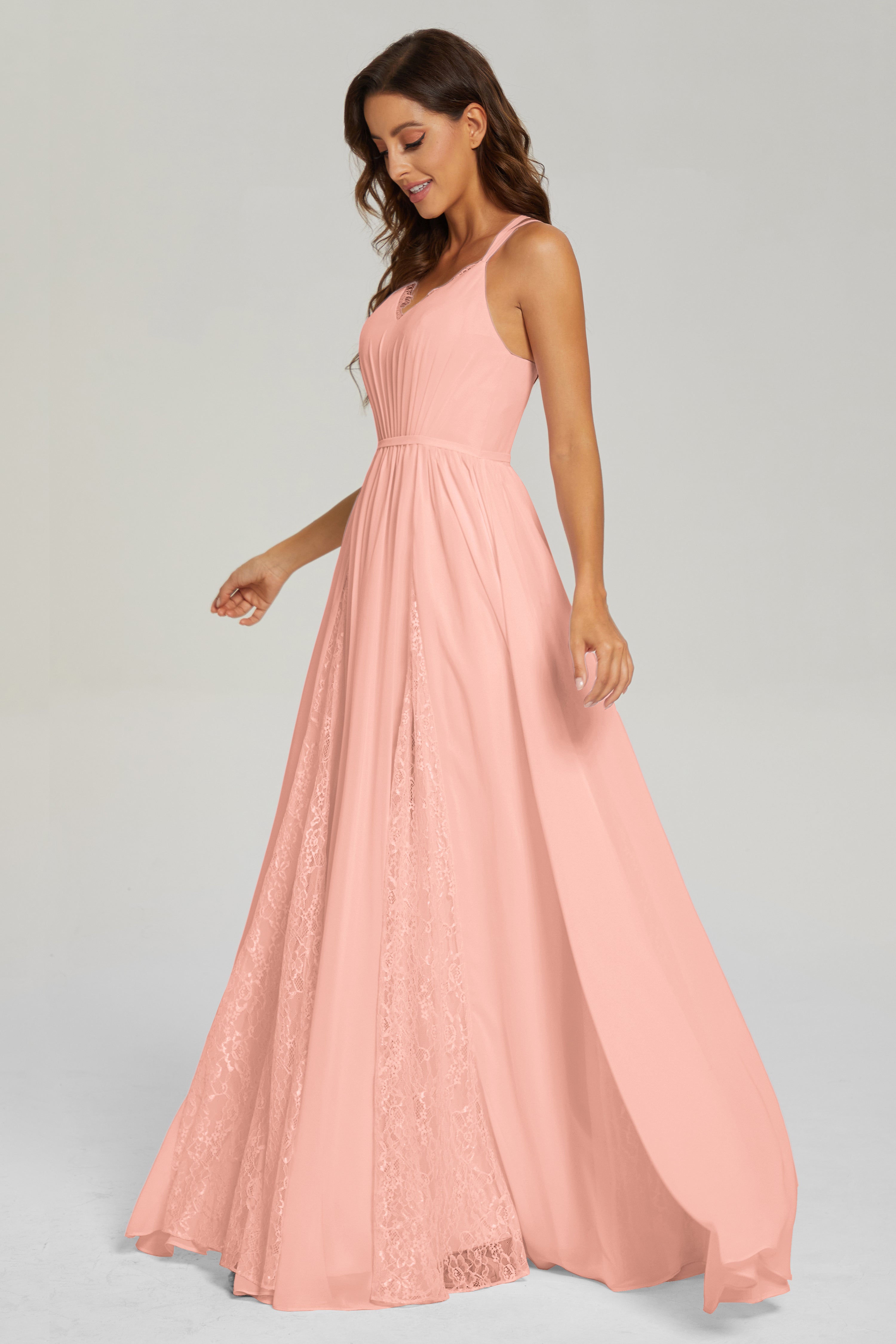 V-neck Criss Cross Long Chiffon Prom Dresses