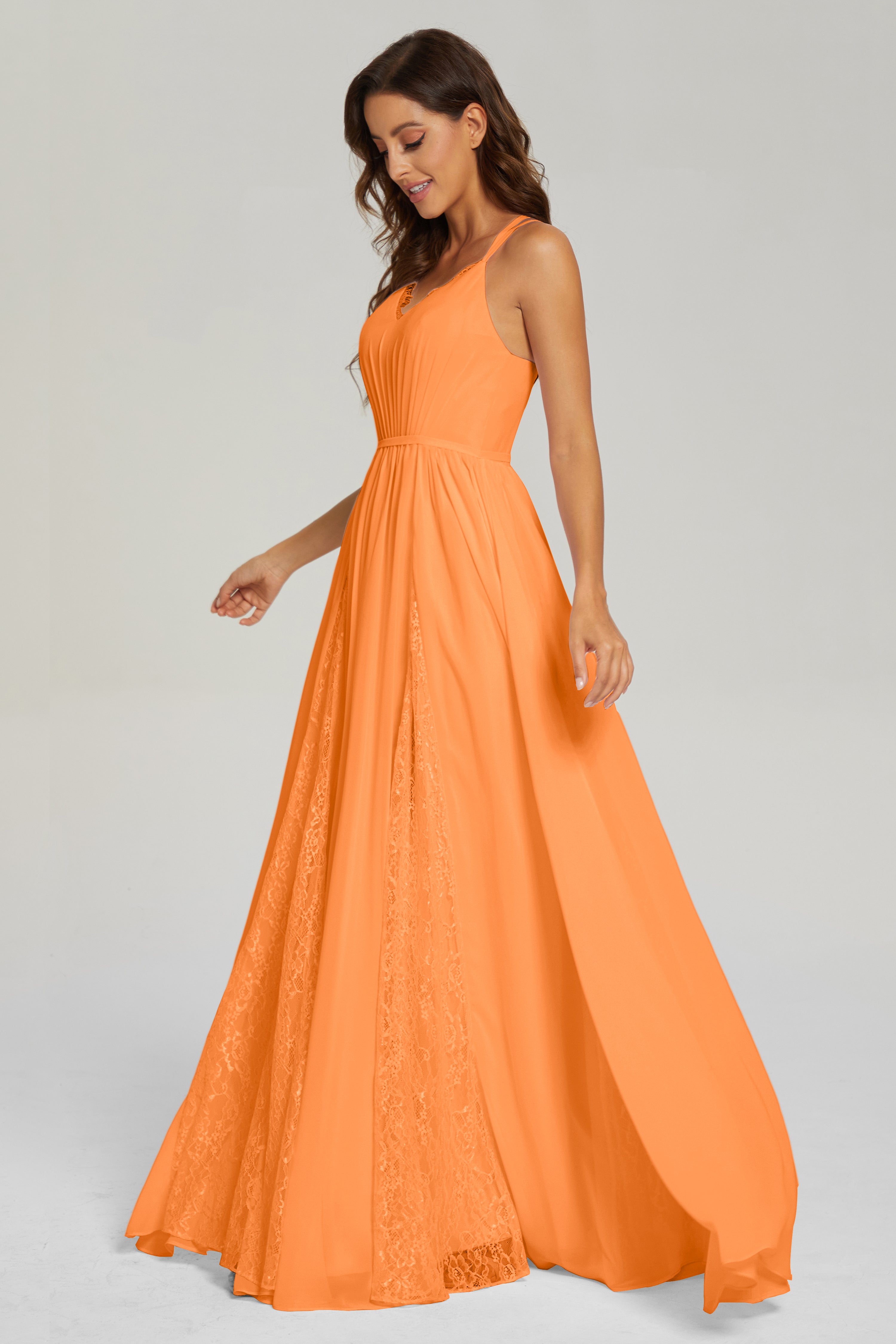 V-neck Criss Cross Long Chiffon Prom Dresses