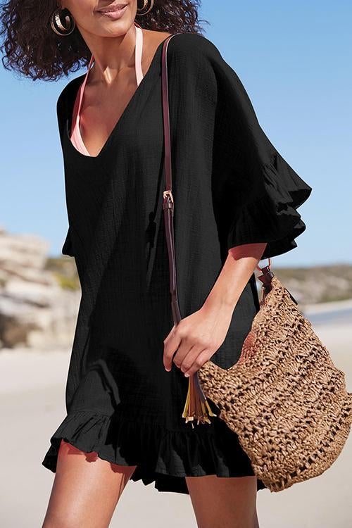 Savaviaswim - V Neck Solid Color Cover Up