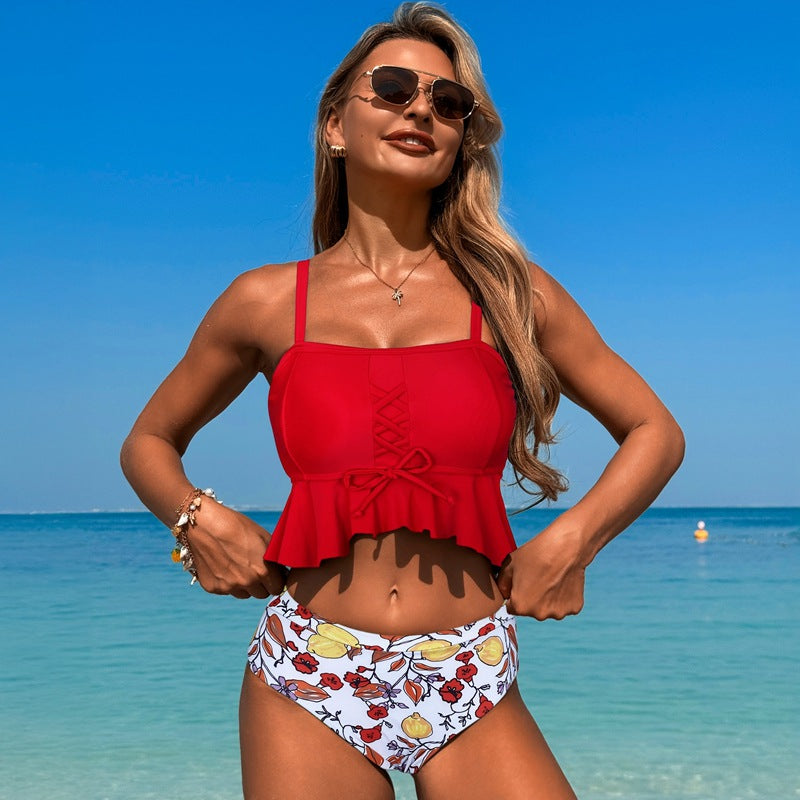 Savaviaswim - Women's Two Pieces Bikini Set Ruffle Falbala Swimwear Bathing Suits