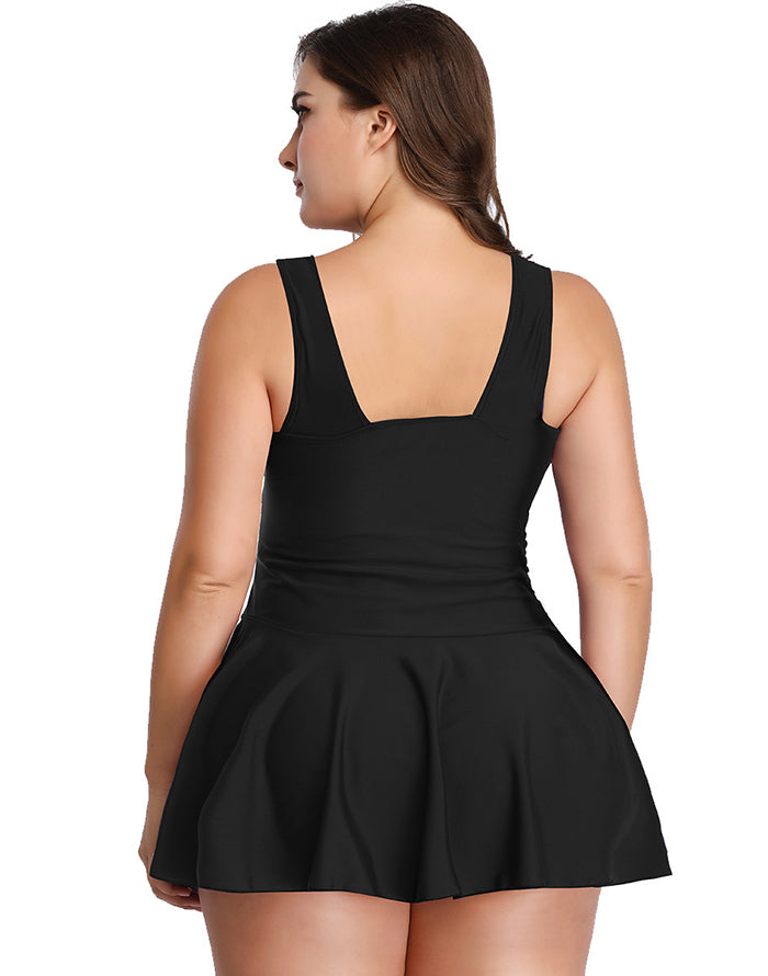 Savaviaswim - Black V-Neck Skirt One Piece Swimdress