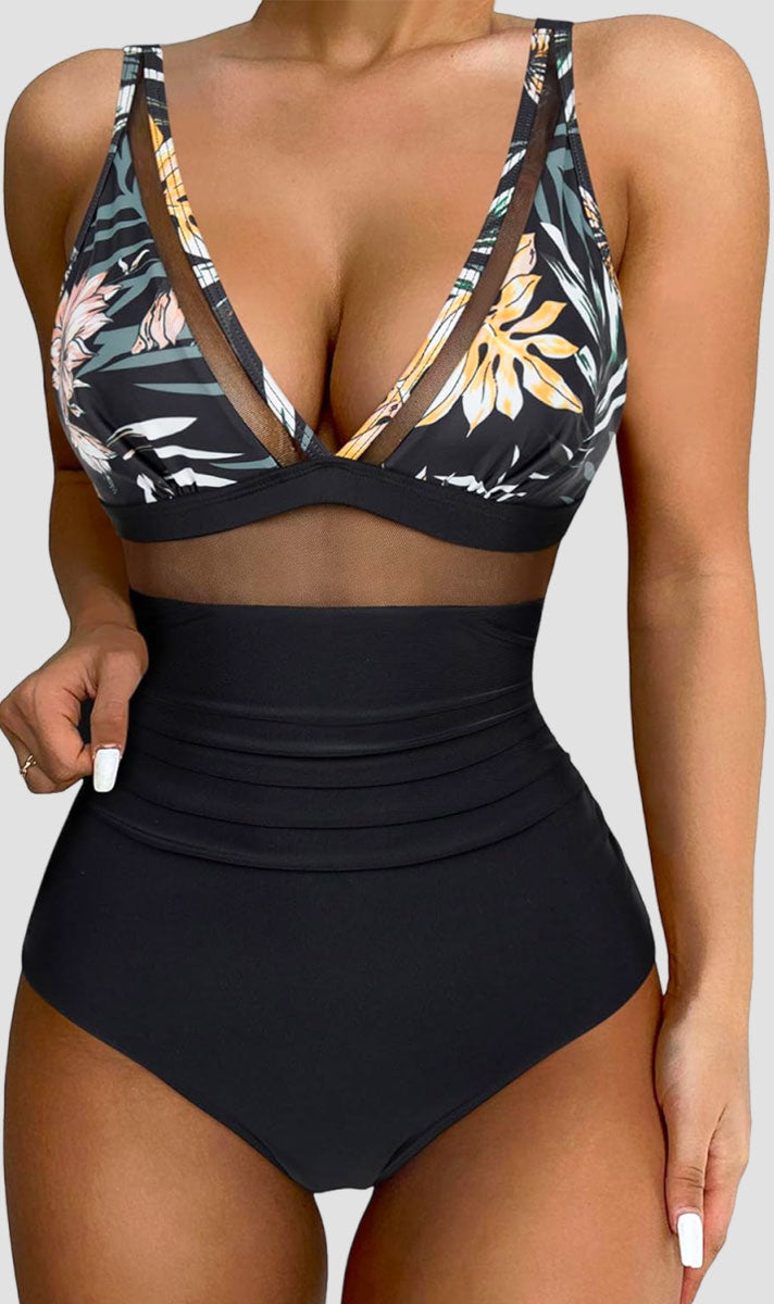Savaviaswim - Women Sexy Mesh Tummy Control Swimsuit Push Up High Waisted Bathing Suit
