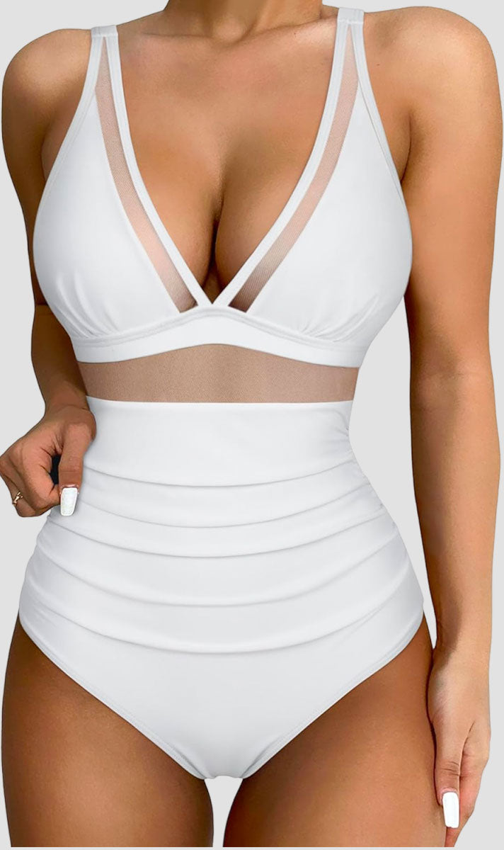Savaviaswim - Women Sexy Mesh Tummy Control Swimsuit Push Up High Waisted Bathing Suit