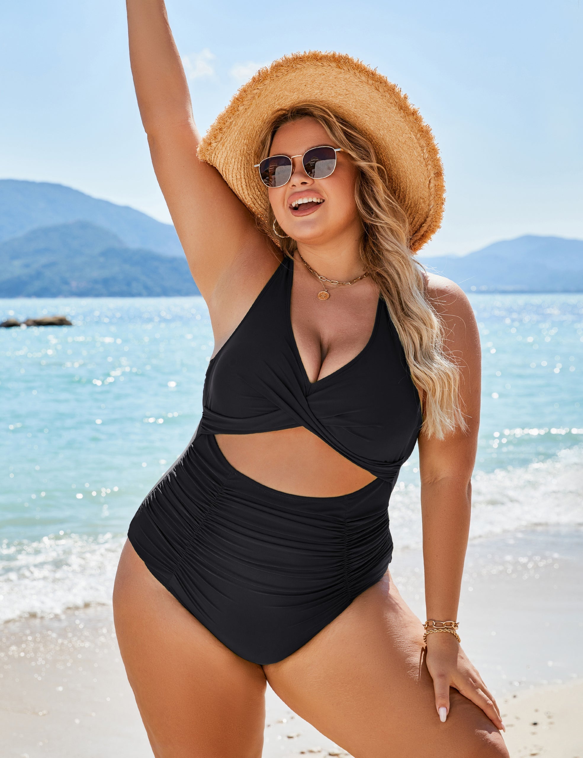 Savaviaswim - Womens One Piece Swimsuits Push Up Tummy Control Bathing Suits V Neck Cutout Modest Swimwear
