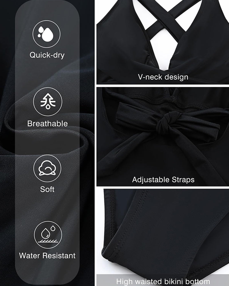 Savaviaswim - Deep V Cross-Back Ruched One-Piece Swimsuit