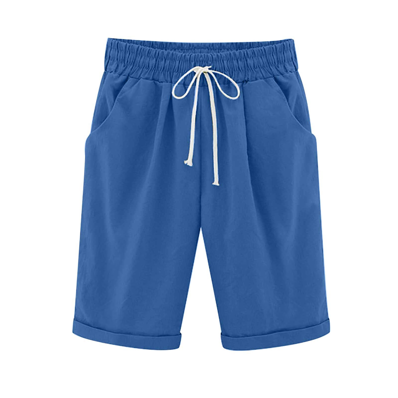 Savaviaswim - Women's Elastic Waist Knee Length Casual Cotton Bermuda Shorts with Drawstring