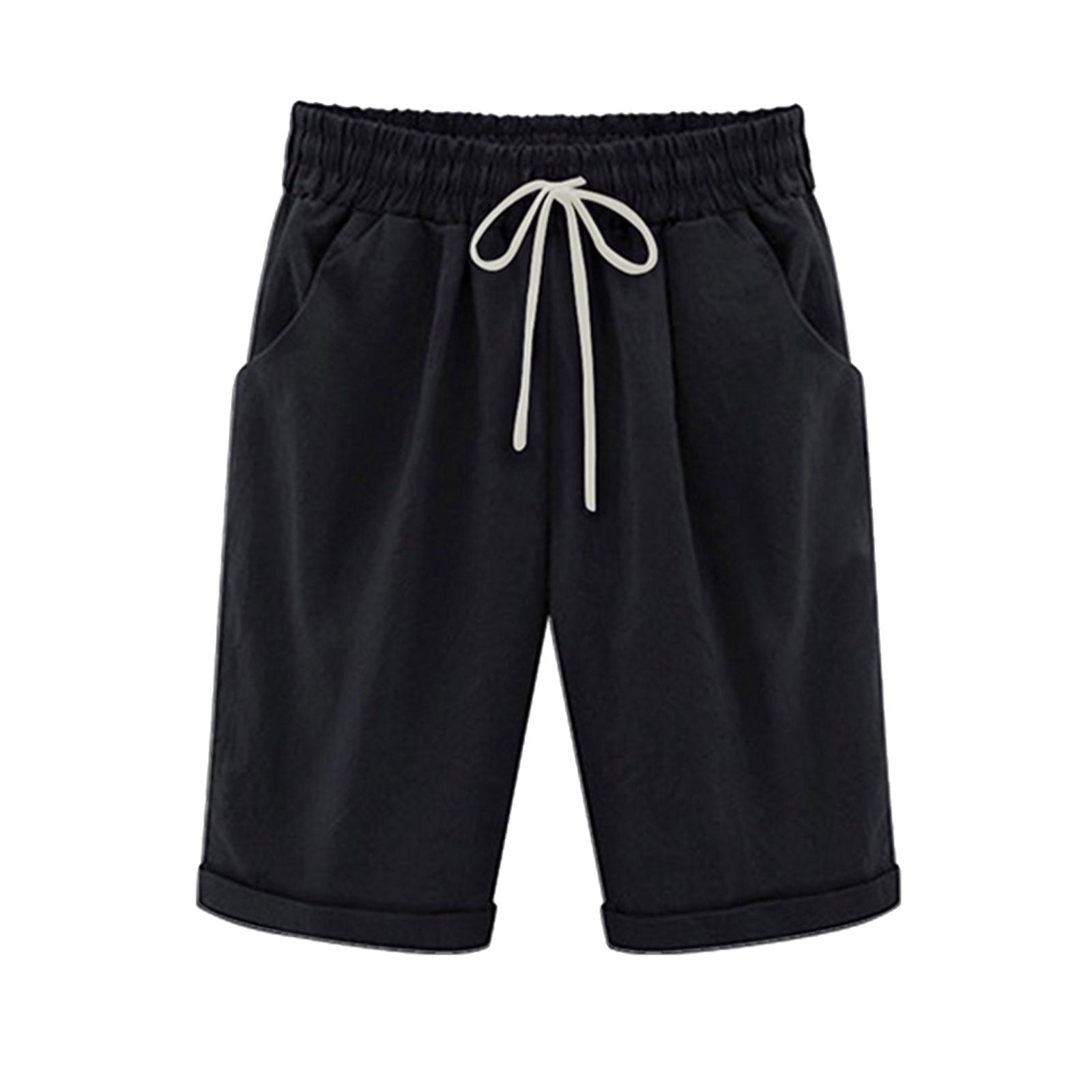 Savaviaswim - Women's Elastic Waist Knee Length Casual Cotton Bermuda Shorts with Drawstring