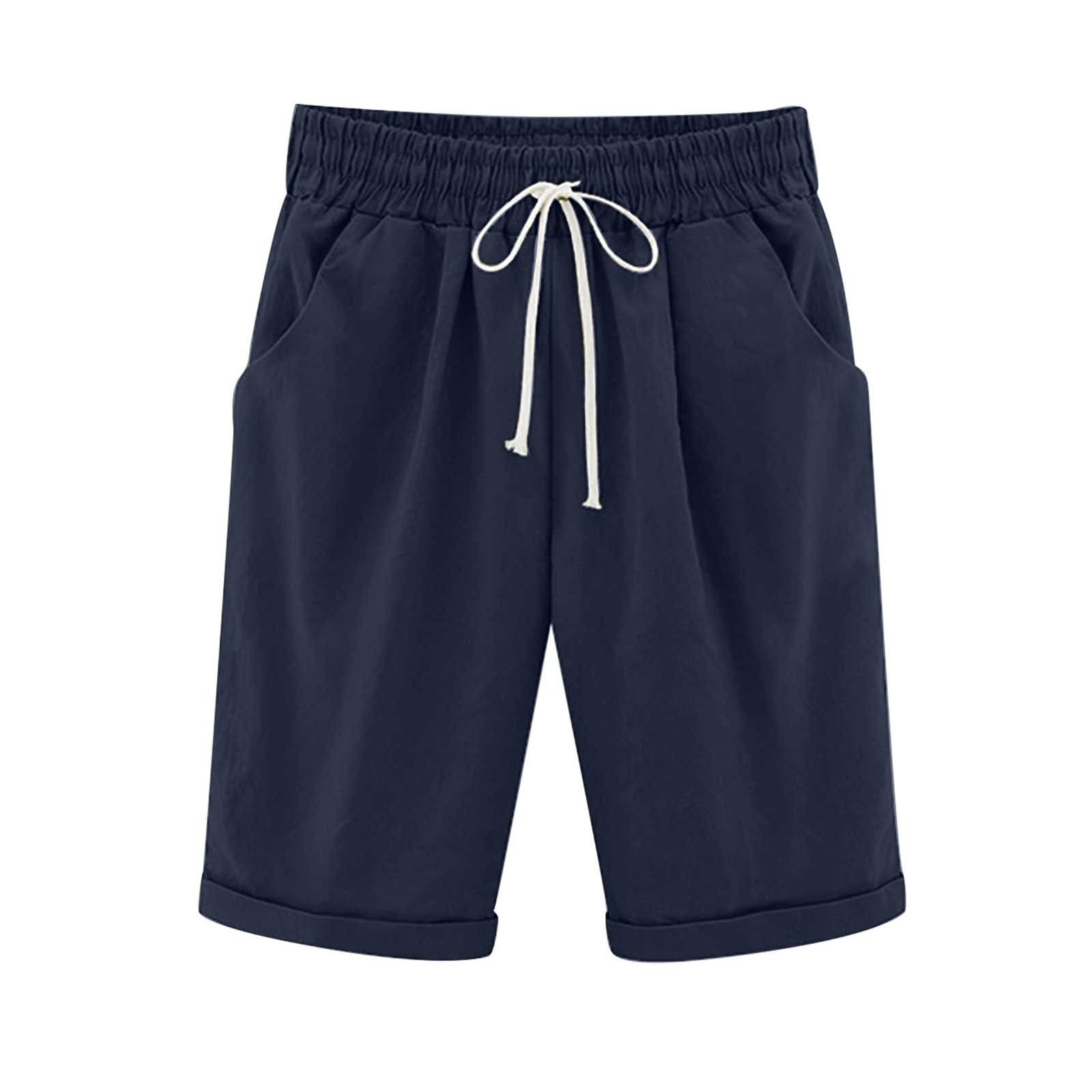 Savaviaswim - Women's Elastic Waist Knee Length Casual Cotton Bermuda Shorts with Drawstring