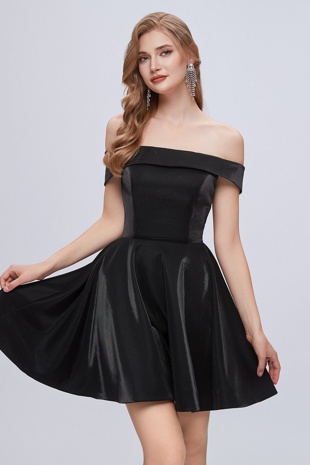 Black Off The Shoulder Lace Up Short Homecoming Dresses