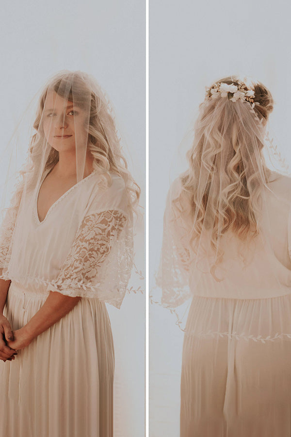 Charming Tulle With Leaf Ribbon Wedding Veils