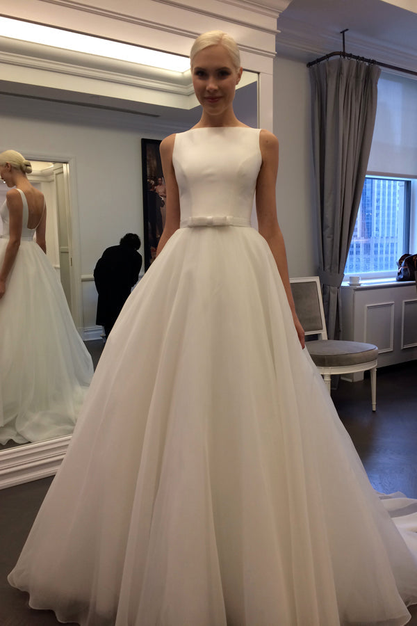 White A Line Court Train Sleeveless Backless Layers Tulle Wedding Gown,Cheap Wedding Dress