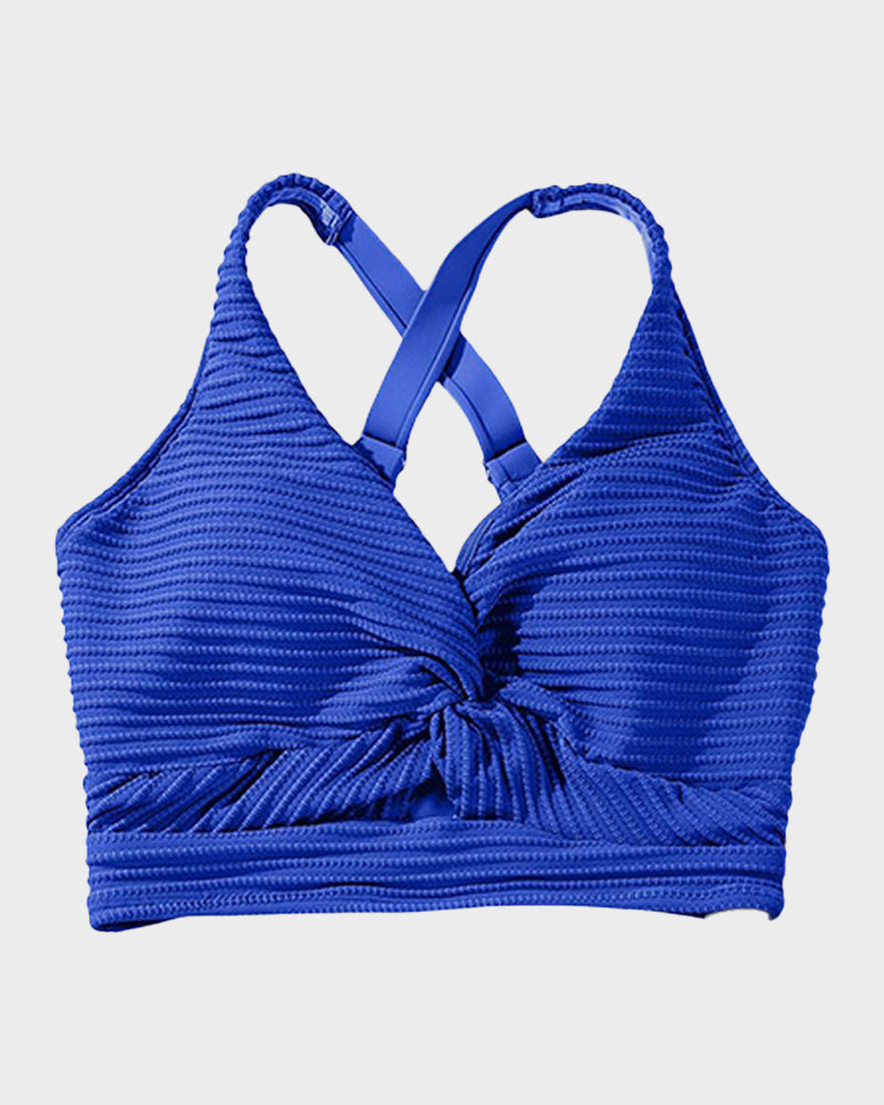 Savaviaswim - Textured Knot-Front High-Waisted Bikini Set