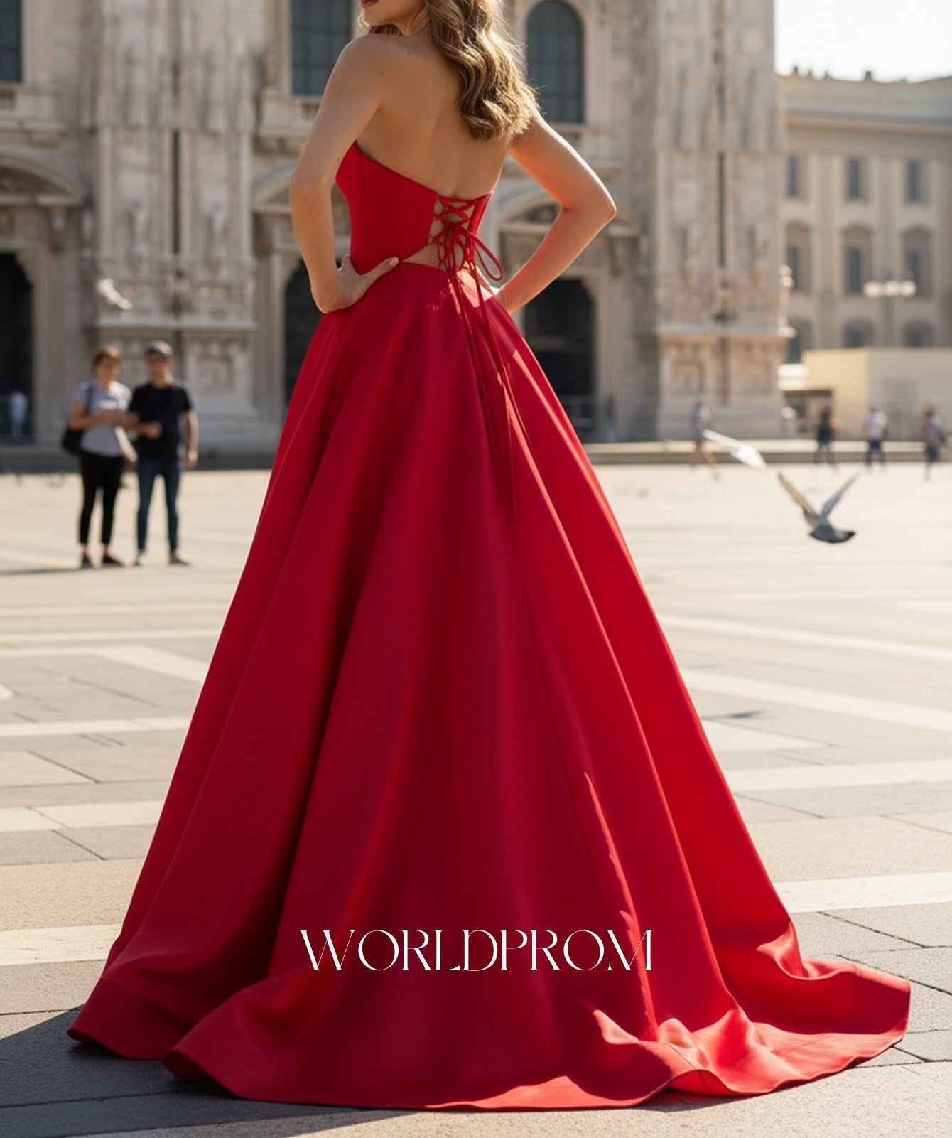 Sparkly Beading Deep V-Neck Illusion Ball Gown Long Prom Dress - Red
