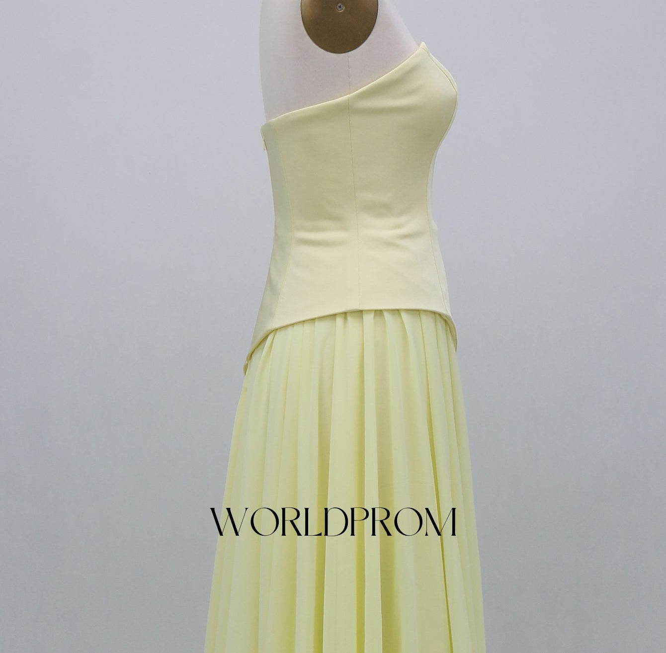 Strapless Corset Chiffon A-Line Long Prom Dress - Goose Yellow