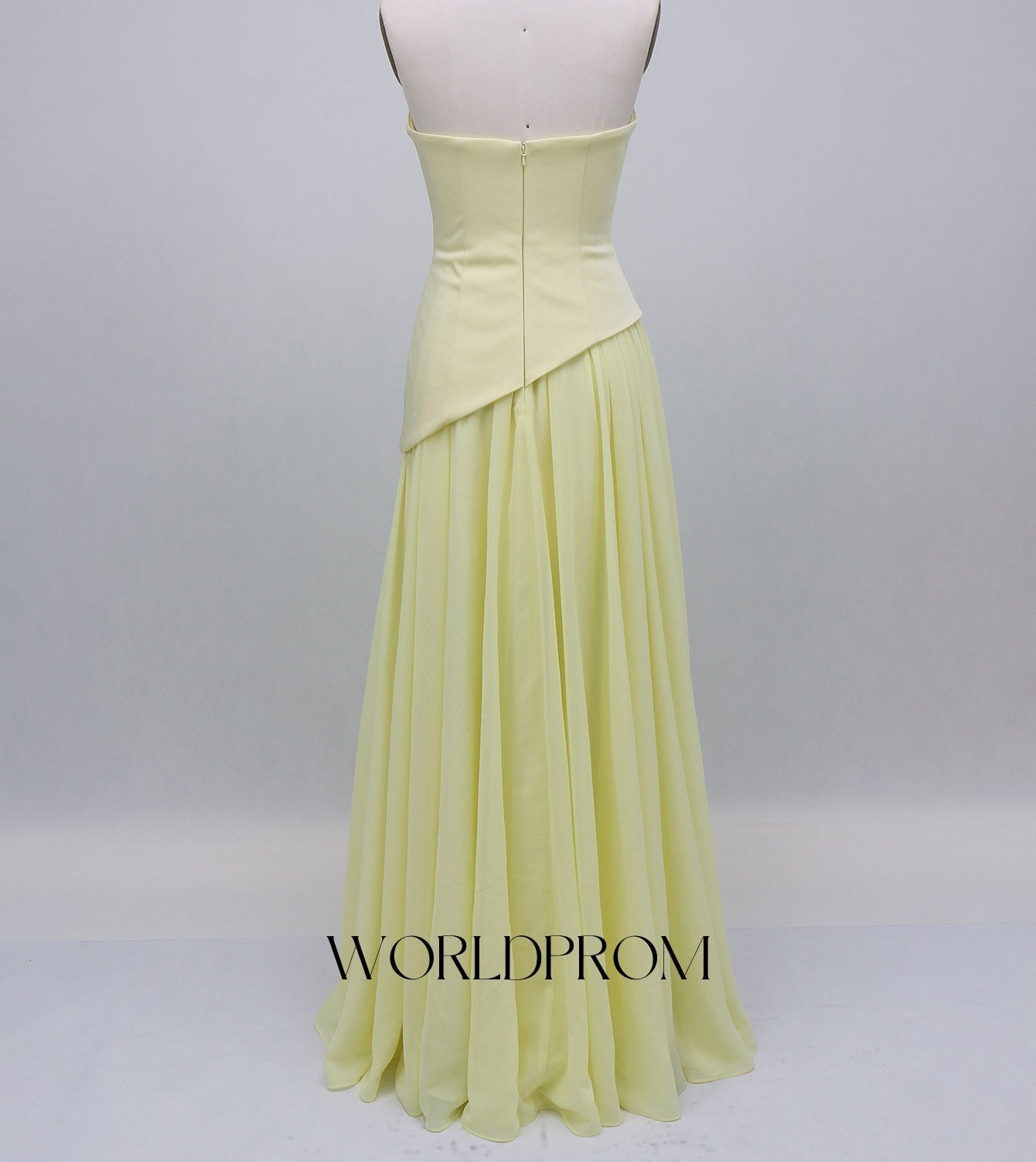 Strapless Corset Chiffon A-Line Long Prom Dress - Goose Yellow