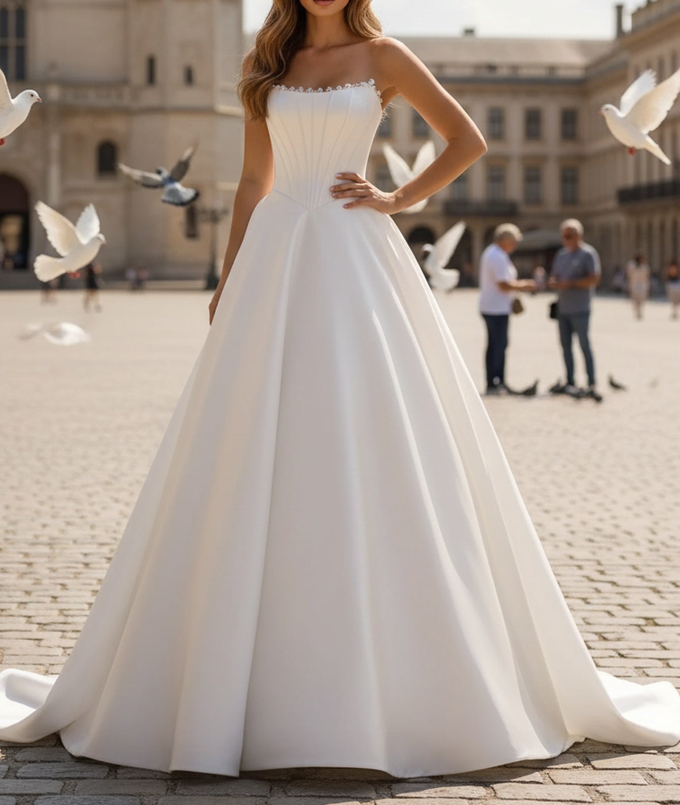 Sparkly Beading Pleated Lace Up Long Ball Gown Prom Dress  - White