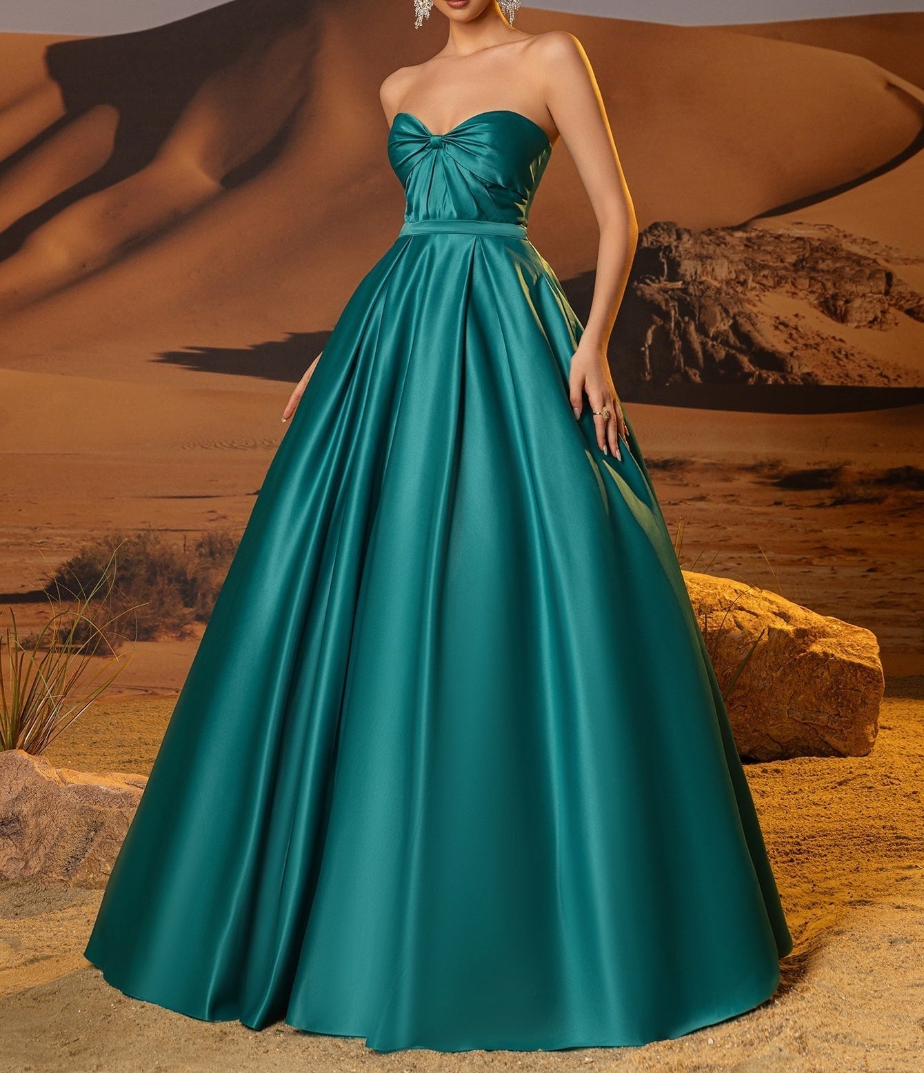 Strapless Ball Gown Prom Dress With Pleated - Teal