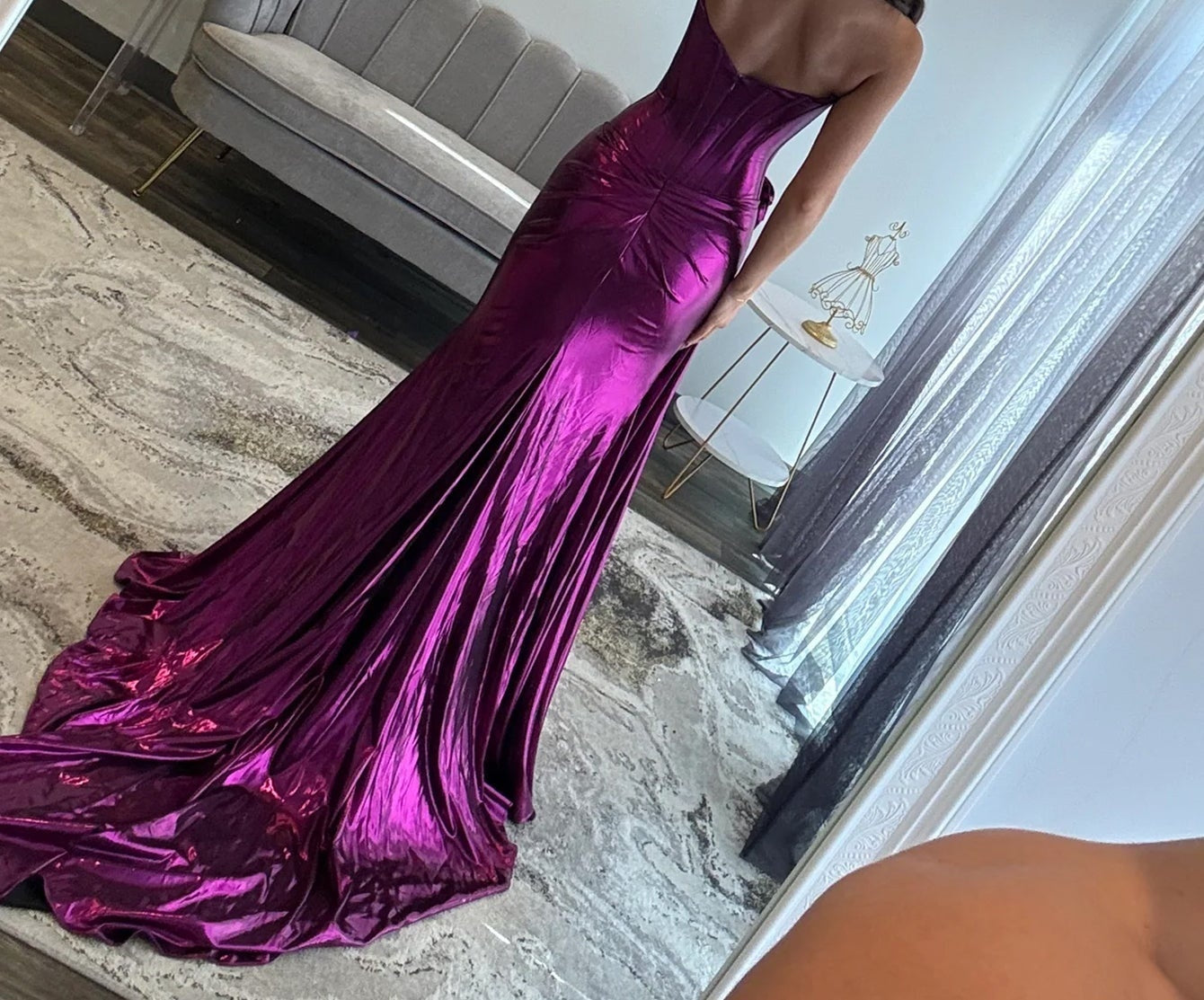 Hand Made Flowers Boned Strapless Mermaid Prom Dress With Drop - Purple