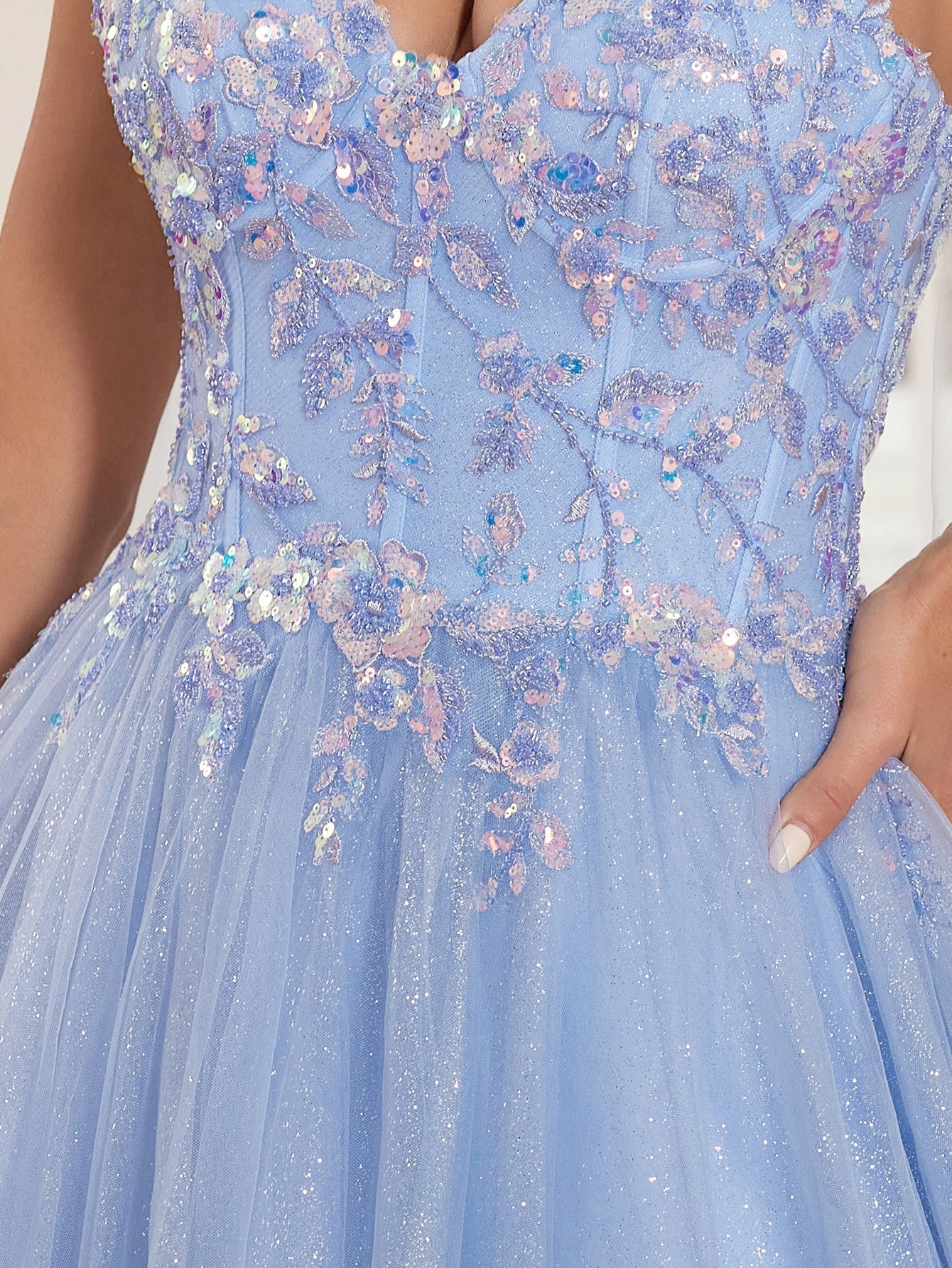 Lace Embroidery A-Line Prom Dress With Bow - Baby Blue