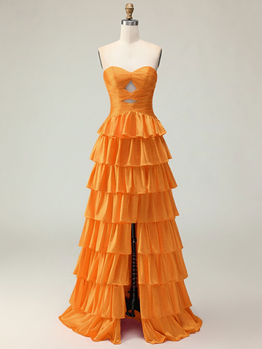 A Line Strapless Sweetheart Satin Prom Dress with Keyhole