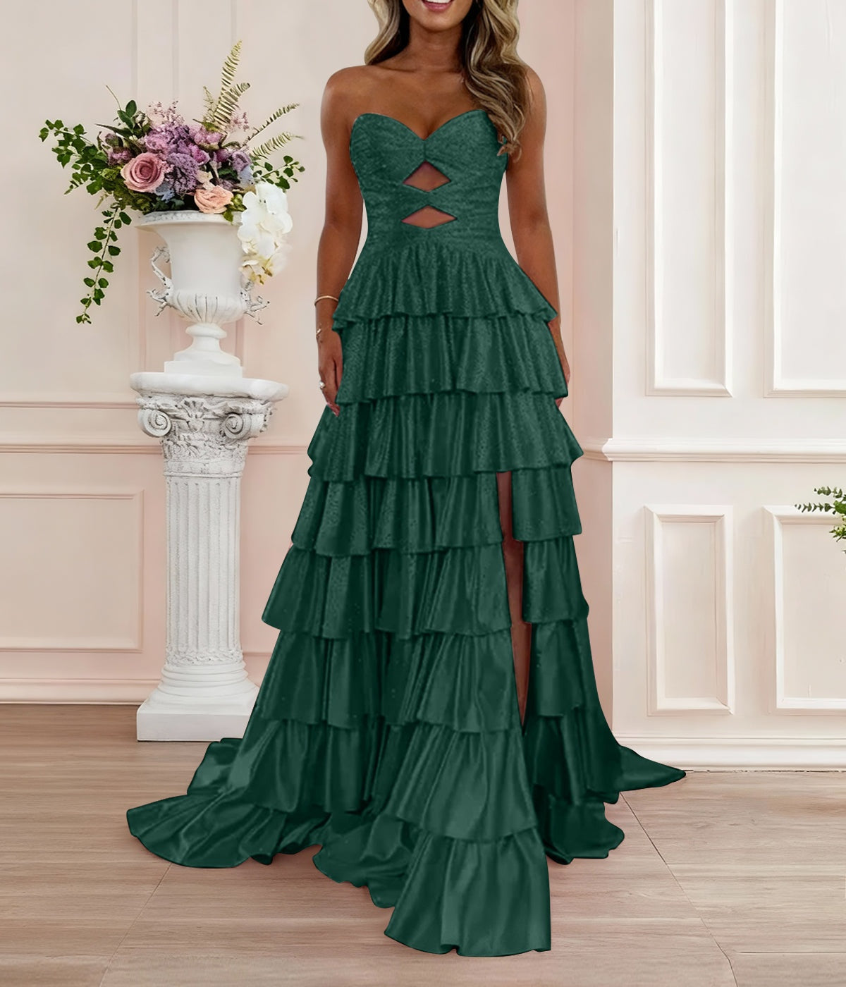 A Line Strapless Sweetheart Satin Prom Dress with Keyhole