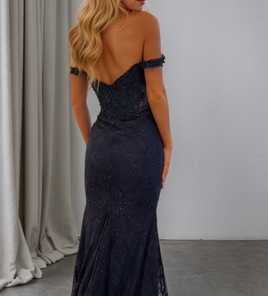 Sparkly Off the Shoulder Mermaid Corset Long Prom Dress