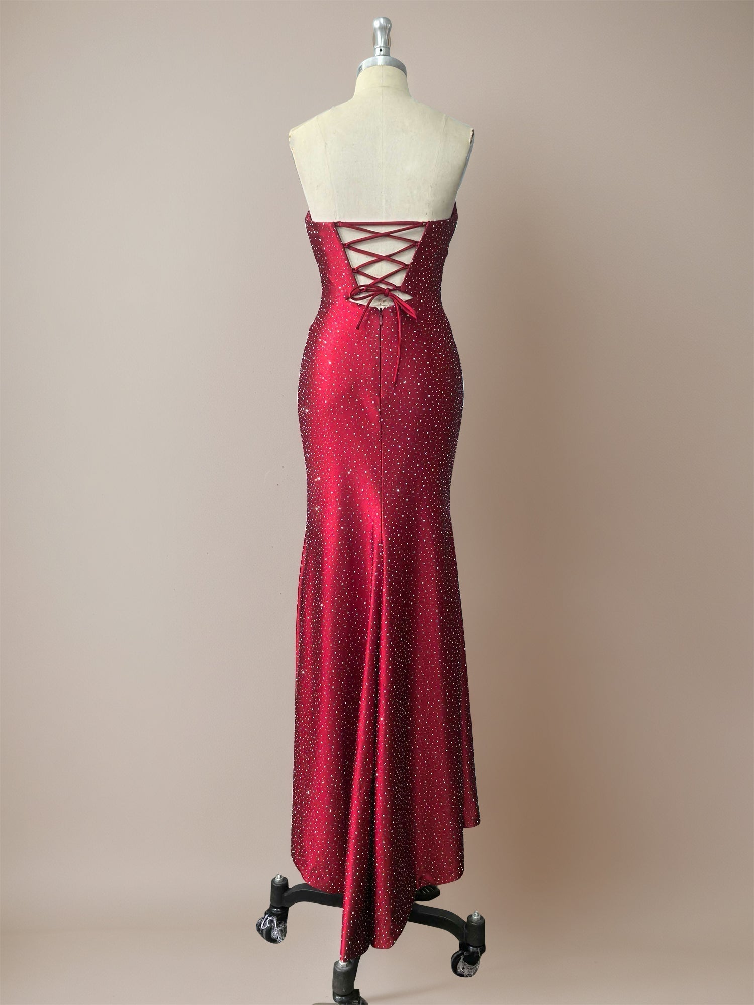 Red Mermaid Strapless Long Prom Dress with Beads