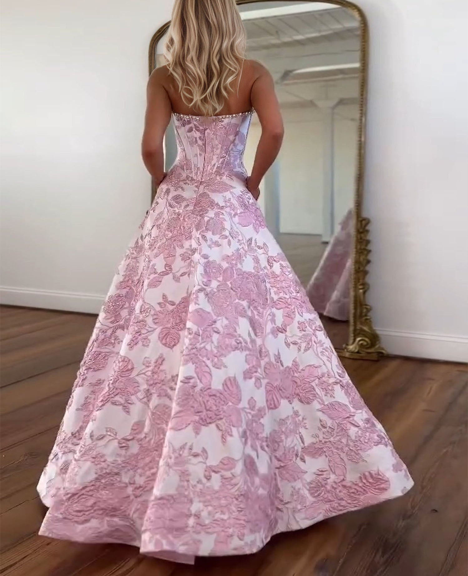 Prom Dresses 3D Floral Strapless Evening Party Dresses with Bead