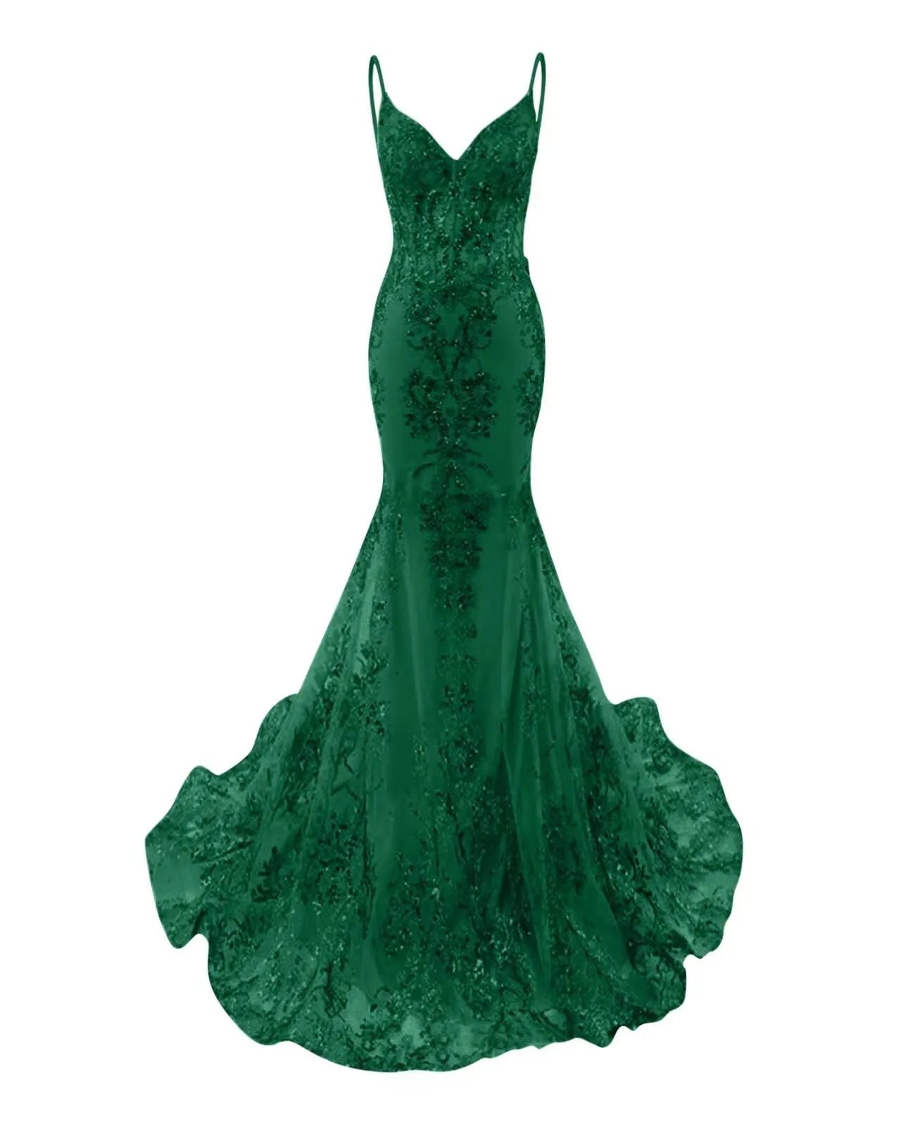 Trumpet/Mermaid Spaghetti Straps Sparkly Sequin Lace Applique Long Prom Dress