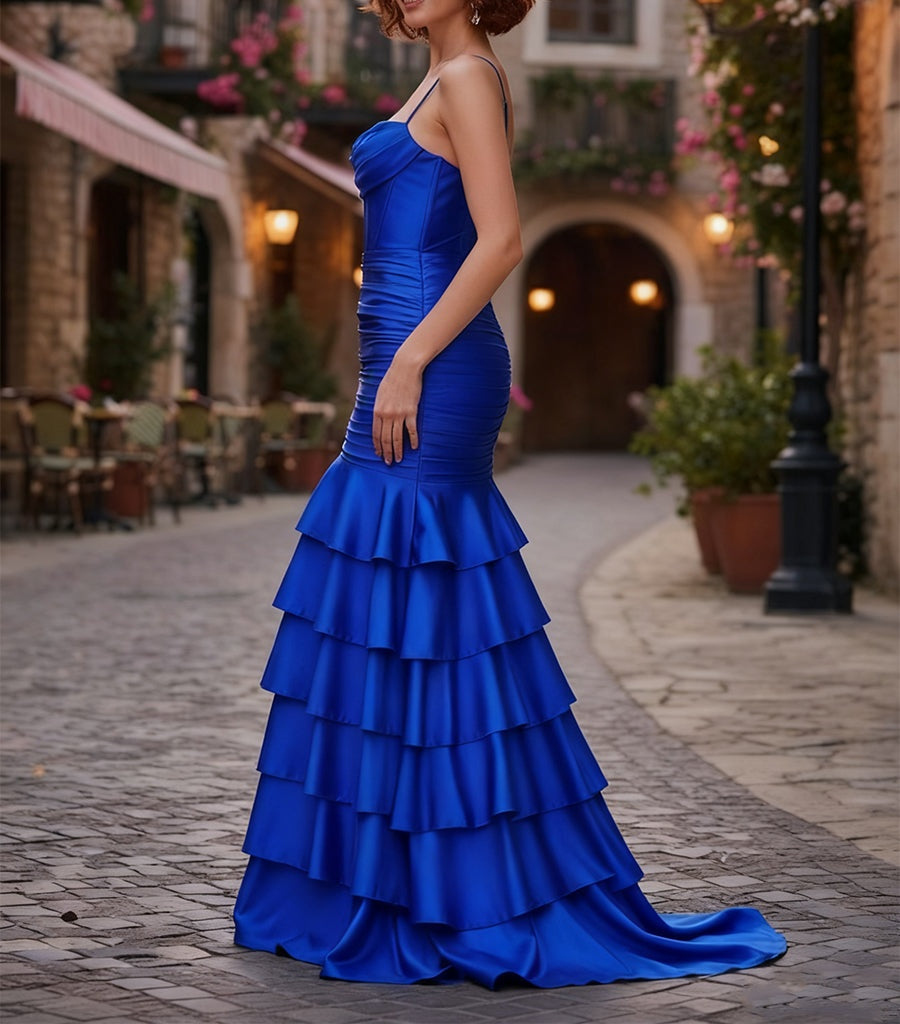 Dramatic Cascading Ruffles Corset Mermaid Prom Dress with Slit