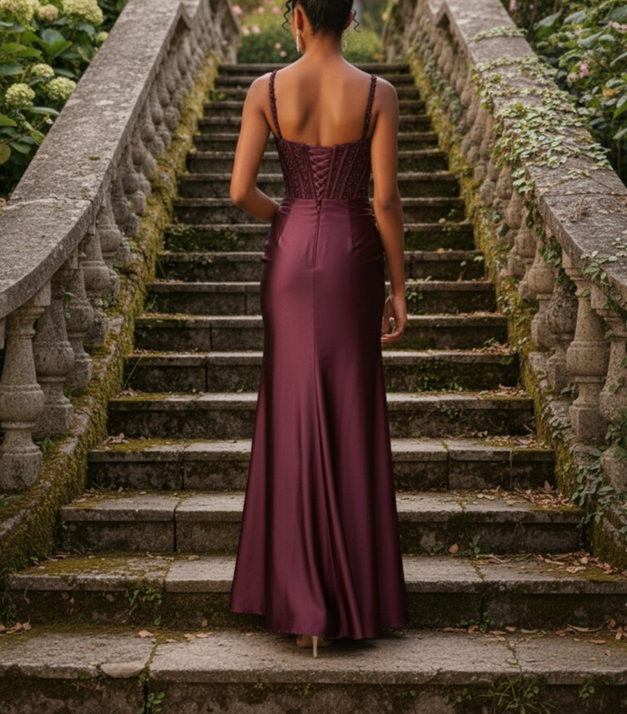Elegant Beaded Corset Mermaid Long Prom Dress with Slit