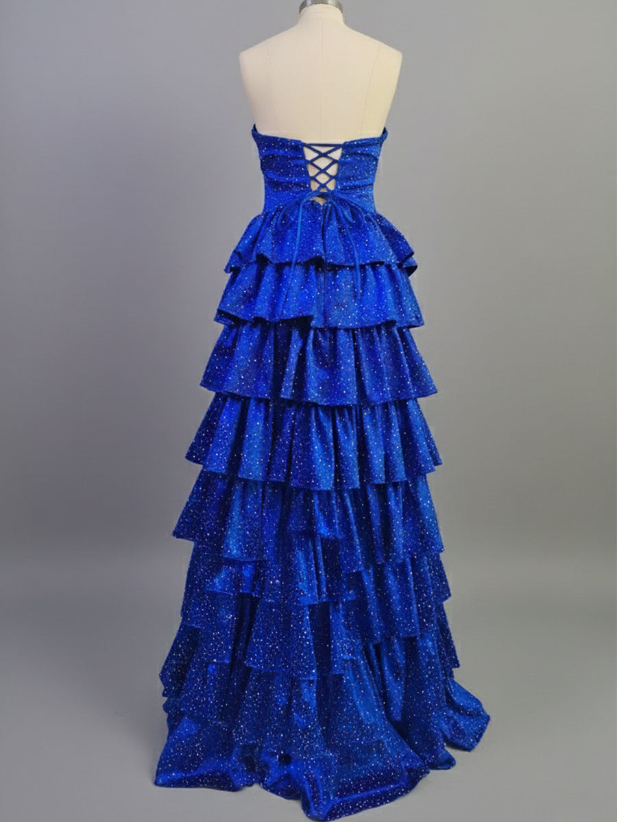 A Line Strapless Sweetheart Long Prom Dress with Keyhole