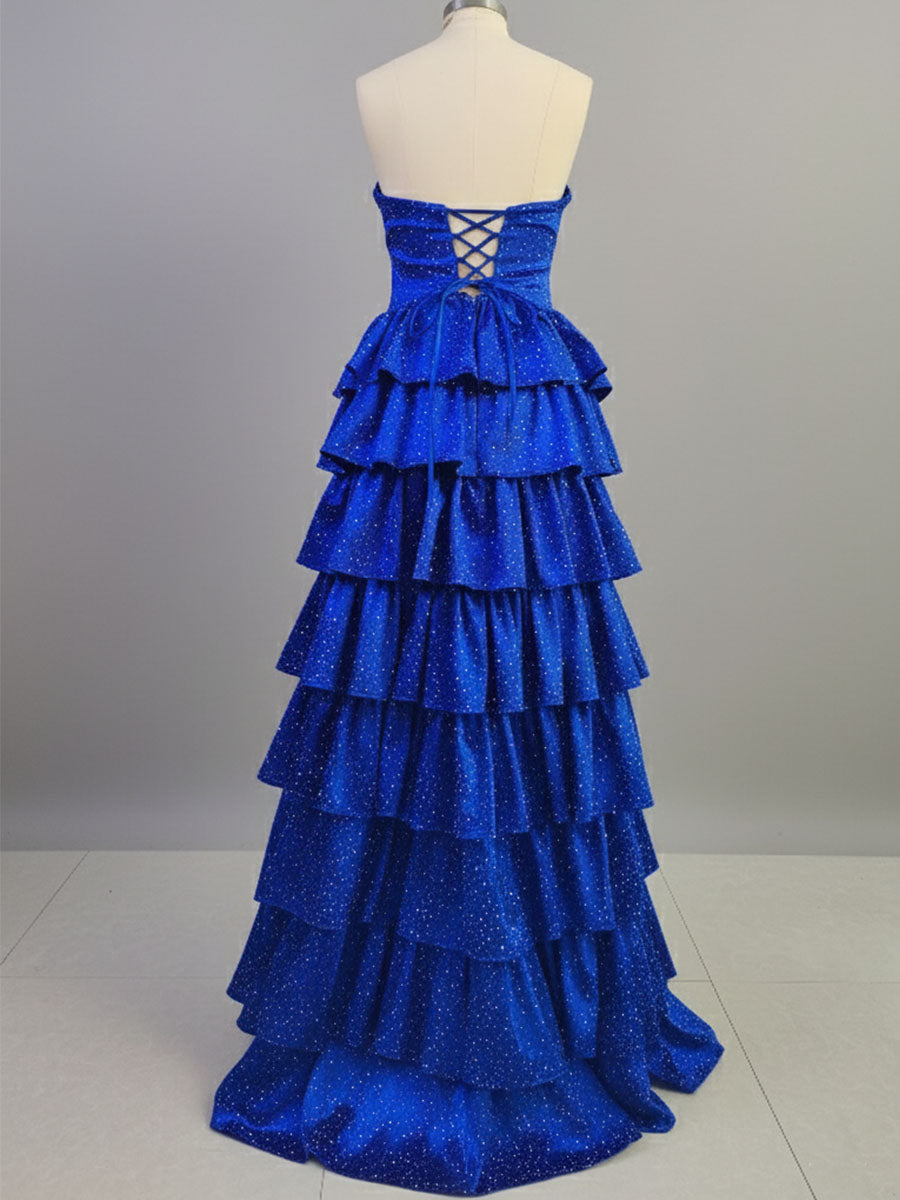 A Line Strapless Sweetheart Satin Long Prom Dress with Keyhole