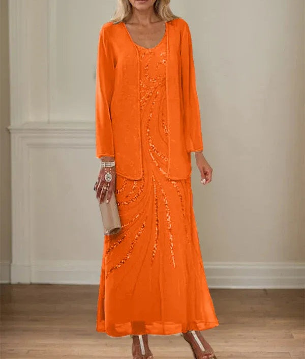 Sheath/Column V-Neck Ankle-Length Mother of the Bride Dresses with Jacket & Sequins
