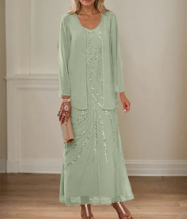 Sheath/Column V-Neck Ankle-Length Mother of the Bride Dresses with Jacket & Sequins