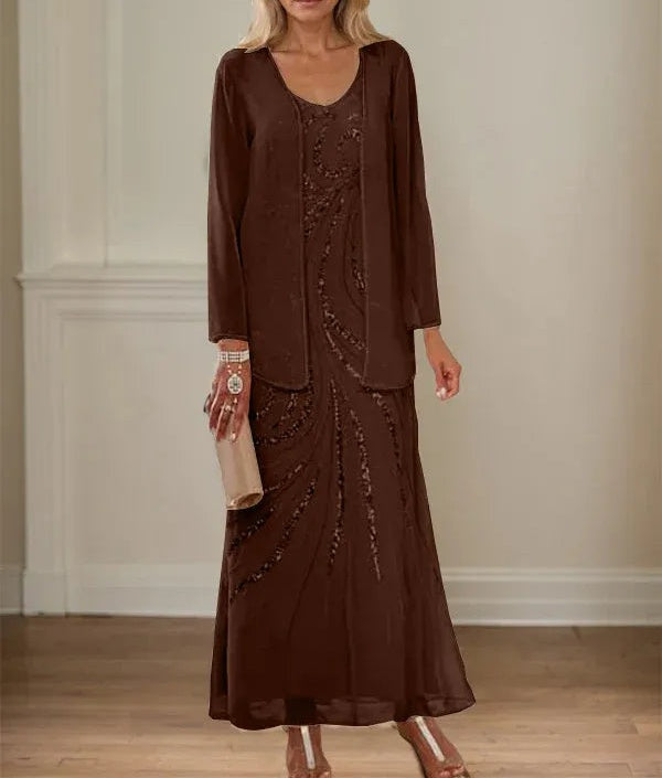 Sheath/Column V-Neck Ankle-Length Mother of the Bride Dresses with Jacket & Sequins