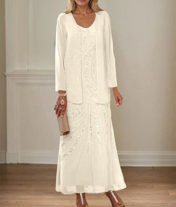 Sheath/Column V-Neck Ankle-Length Mother of the Bride Dresses with Jacket & Sequins