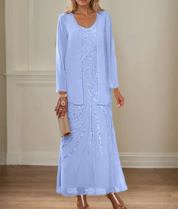 Sheath/Column V-Neck Ankle-Length Mother of the Bride Dresses with Jacket & Sequins