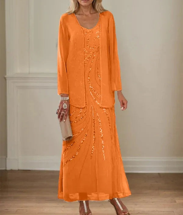 Sheath/Column V-Neck Ankle-Length Mother of the Bride Dresses with Jacket & Sequins