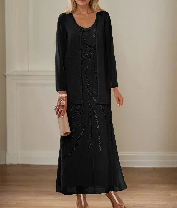 Sheath/Column V-Neck Ankle-Length Mother of the Bride Dresses with Jacket & Sequins