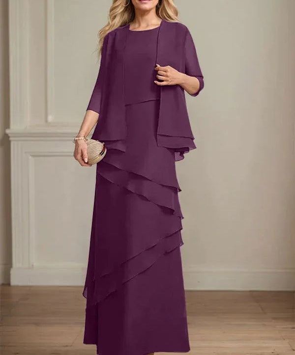Sheath Scoop Floor-Length Chiffon Mother of the Bride Dress