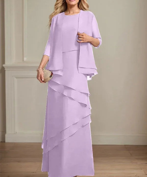 Sheath Scoop Floor-Length Chiffon Mother of the Bride Dress