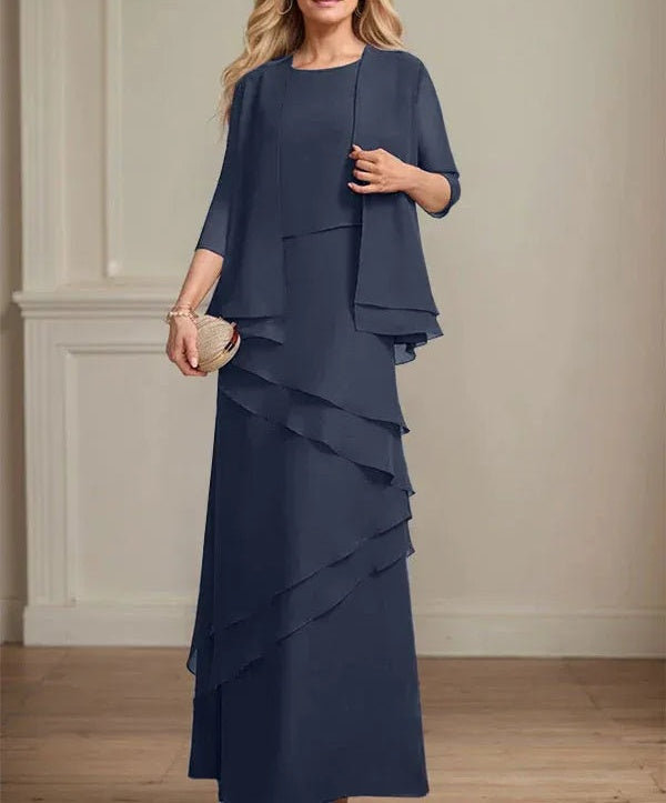 Sheath Scoop Floor-Length Chiffon Mother of the Bride Dress