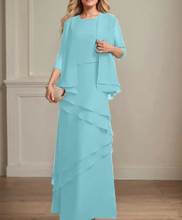 Sheath Scoop Floor-Length Chiffon Mother of the Bride Dress