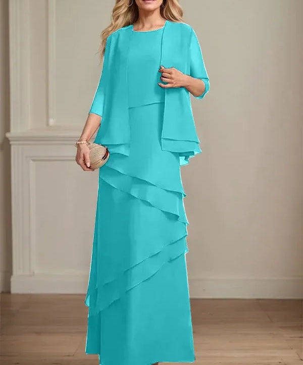 Sheath Scoop Floor-Length Chiffon Mother of the Bride Dress