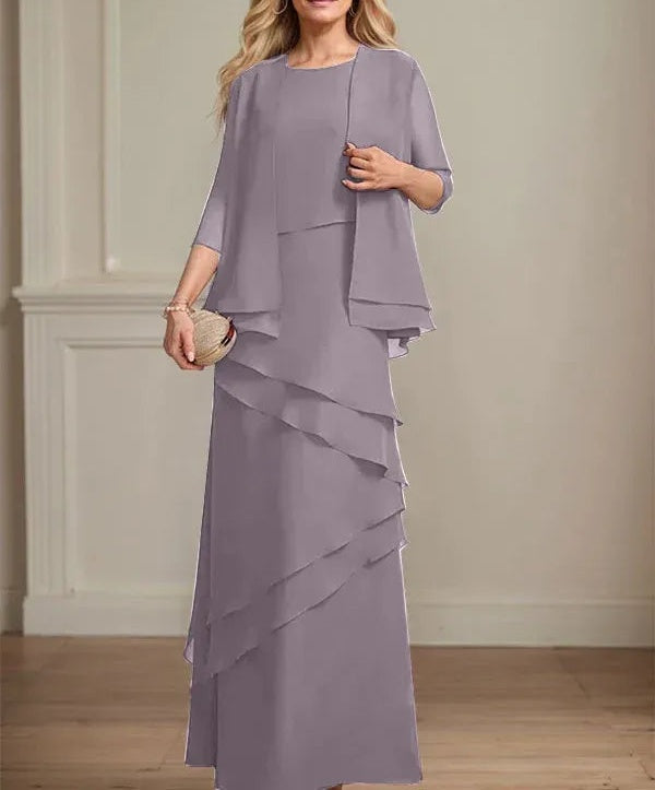 Sheath Scoop Floor-Length Chiffon Mother of the Bride Dress