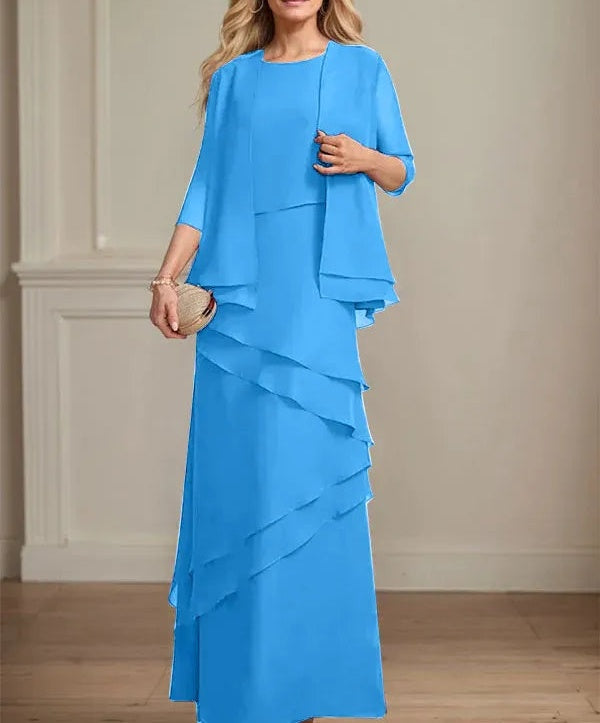 Sheath Scoop Floor-Length Chiffon Mother of the Bride Dress