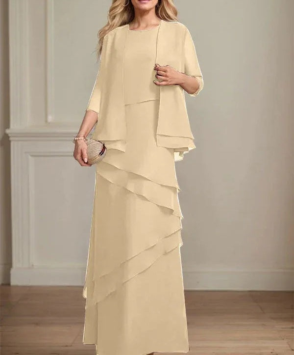 Sheath Scoop Floor-Length Chiffon Mother of the Bride Dress